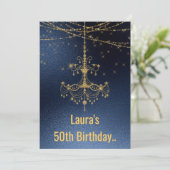 ELEGANT CHANDELIER online Custom BIRTHDAY Navy Einladung (Stehend Vorderseite)