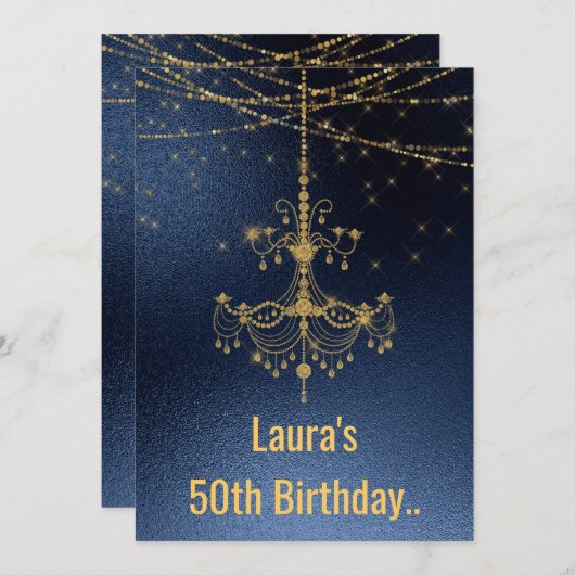 ELEGANT CHANDELIER online Custom BIRTHDAY Navy Einladung (Vorne/Hinten)
