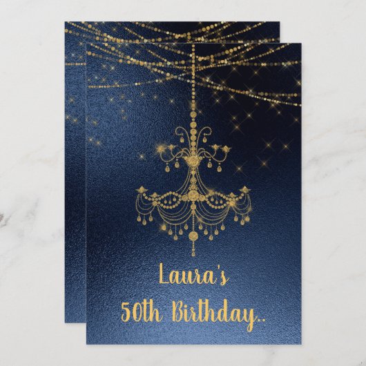 ELEGANT CHANDELIER online Custom BIRTHDAY Navy Einladung (Vorne/Hinten)