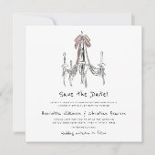 Elegant Chandelier Pink Bow Sketch Save the Date (Vorderseite)