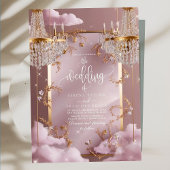 Elegant Chandelier Pink Clouds Wedding Einladung