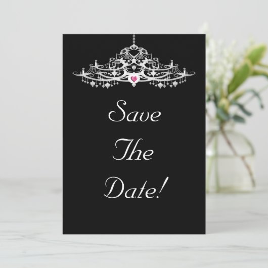 Elegant Chandelier Save the Date Hochzeit Einladung (Stehend Vorderseite)