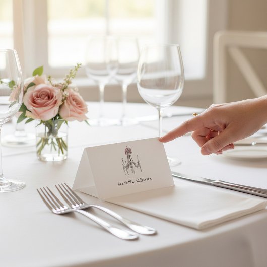 Elegant Chandelier Script Name Wedding place card Tischnummer