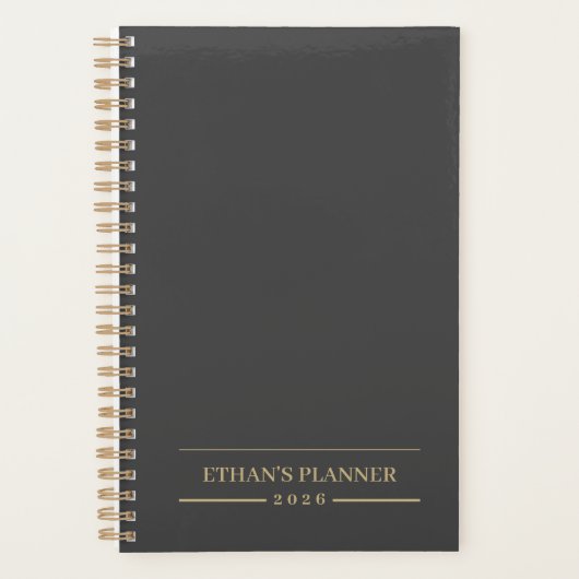 Elegant Charcoal & Beige Gold | Minimalist 2026 Planer (Vorderseite)