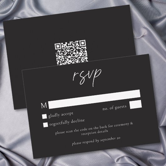 Elegant Charcoal Black Minimalist Wedding QR RSVP Karte