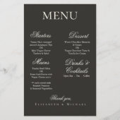 Elegant Charcoal Gold Boho Minimalist Wedding Menu (Vorderseite)