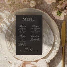 Elegant Charcoal Gold Boho Minimalist Wedding Menu