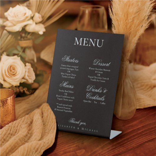 Elegant Charcoal Gold Foil Minimalist Wedding Menu Sockelschild