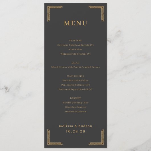 Elegant Charcoal Gold Menu Menükarte (Vorderseite)