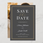 Elegant Charcoal Gray Gold Double Border Wedding  Save The Date (Vorne/Hinten)