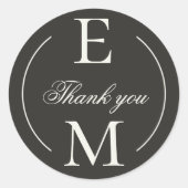 Elegant Charcoal Monogram Wedding Thank You Runder Aufkleber (Vorderseite)