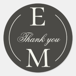 Elegant Charcoal Monogram Wedding Thank You Runder Aufkleber