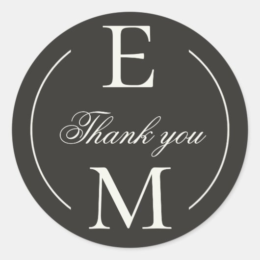 Elegant Charcoal Monogram Wedding Thank You Runder Aufkleber (Vorderseite)