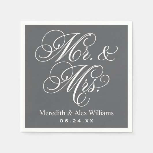 Elegant Charcoal Mr. und Mrs. Script Custom Monogr Serviette (Vorderseite)
