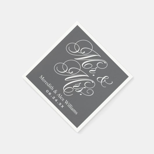 Elegant Charcoal Mr. und Mrs. Script Custom Monogr Serviette (Ecke)