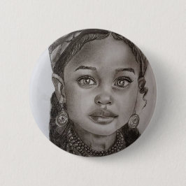 Elegant Charcoal & Pencil Girl Portrait Illustrati Button