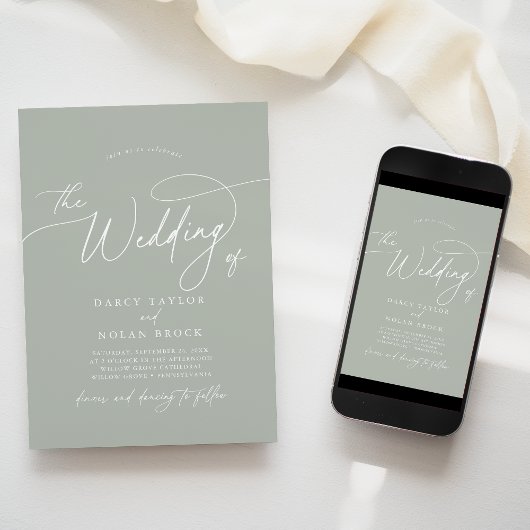 Elegant Charm Green Wedding Invitations with RSVP Einladung