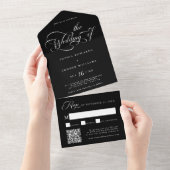 Elegant Charm Script Wedding Black All In One Einladung (Abreißen)