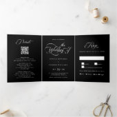Elegant Charm Script Wedding Black Dreifach Gefaltete Einladung (Innenseite)
