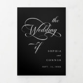 Elegant Charm Script Wedding Black Dreifach Gefaltete Einladung (Cover)