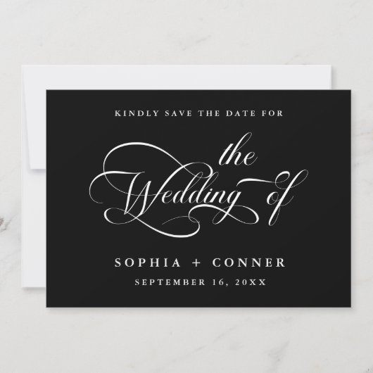 Elegant Charm Script Wedding Black Save The Date (Vorderseite)