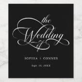 Elegant Charm Script Wedding Black Weinetikett (Einzelnes Label)