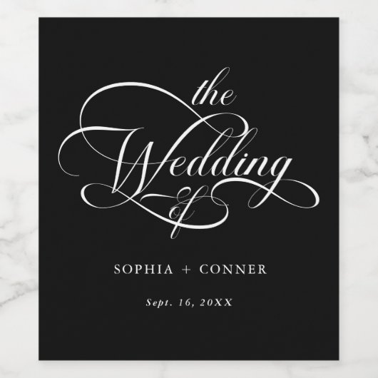 Elegant Charm Script Wedding Black Weinetikett (Einzelnes Label)