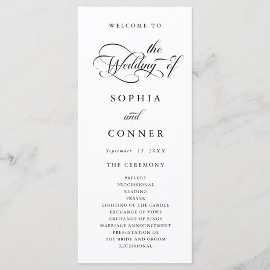 Elegant Charm Script Wedding Zeremony Programm (Vorderseite)