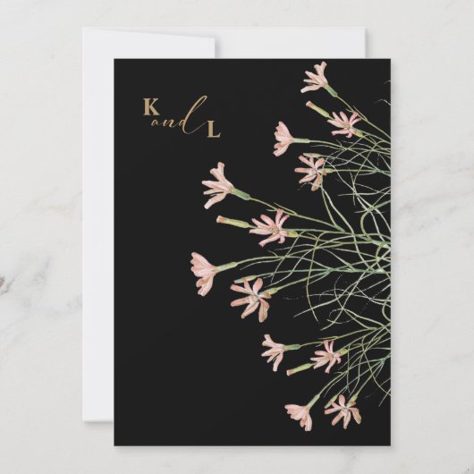 Elegant Charm Wild Blume | Schwarz & Gold Save The Date (Rückseite)