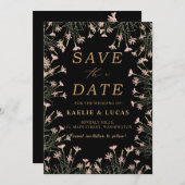 Elegant Charm Wild Blume | Schwarz & Gold Save The Date (Vorne/Hinten)