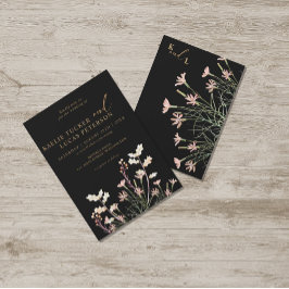 Elegant Charm Wild Flower | Black & Gold Wedding Einladung