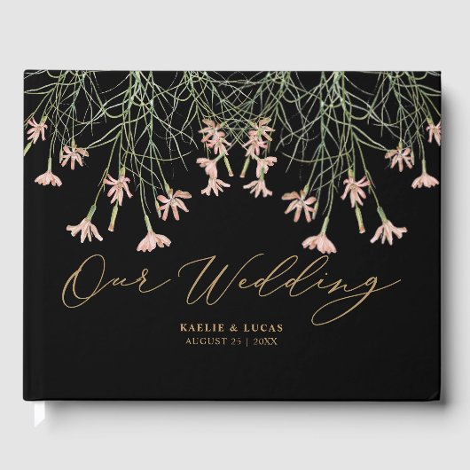 Elegant Charm Wild Flower | Black & Gold Wedding Gästebuch (Vorderseite)