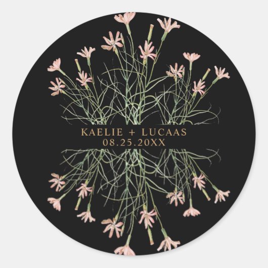 Elegant Charm Wild Flower | Black & Gold Wedding Runder Aufkleber (Vorderseite)