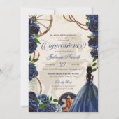 Elegant Charro Blue Rose Western Ranch Quinceanera Einladung (Vorderseite)