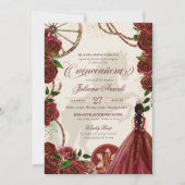 Elegant Charro Burgundy Rose Western Quinceanera Einladung (Vorderseite)