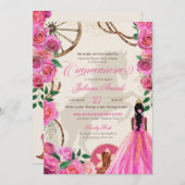 Elegant Charro Pink Rose Western Ranch Quinceanera Einladung (Vorne/Hinten)