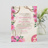 Elegant Charro Pink Rose Western Ranch Quinceanera Einladung (Stehend Vorderseite)