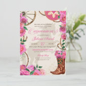 Elegant Charro Pink Rose Western Stiefel Quinceane Einladung (Stehend Vorderseite)