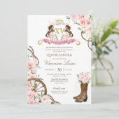 Elegant Charro Quinceanera Weiß Rosa Blüte Einladung (Stehend Vorderseite)