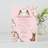 Elegant Charro Quinceanera Weißrosa Flora Invit Einladung (Stehend Vorderseite)