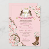 Elegant Charro Quinceanera Weißrosa Flora Invit Einladung (Vorne/Hinten)