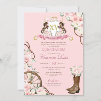 Elegant Charro Quinceanera Weißrosa Flora Invit Einladung