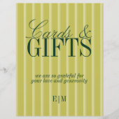 Elegant Chartreuse Cards and Gifts Wedding Sign (Vorderseite)