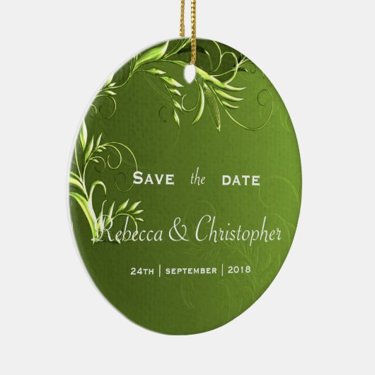 Elegant Chartreuse Green Save the Date Keramik Ornament (Rechts)