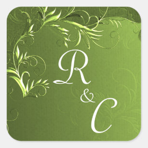 Elegant Chartreuse Green Wedding Mit Monogramm Quadratischer Aufkleber