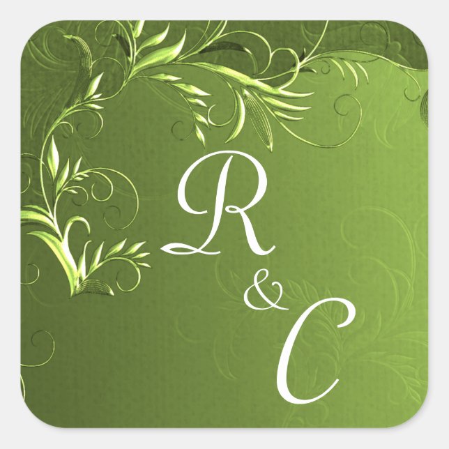 Elegant Chartreuse Green Wedding Mit Monogramm Quadratischer Aufkleber (Vorderseite)