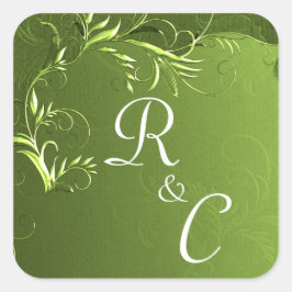 Elegant Chartreuse Green Wedding Mit Monogramm Quadratischer Aufkleber