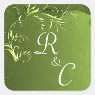 Elegant Chartreuse Green Wedding Mit Monogramm Quadratischer Aufkleber