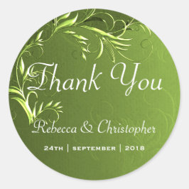 Elegant Chartreuse Green Wedding Vielen Dank Runder Aufkleber