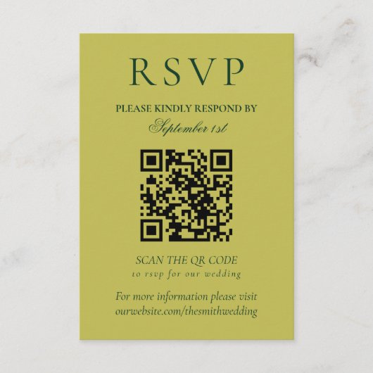 Elegant Chartreuse Minimalist Wedding QR Code RSVP Karte (Vorderseite)